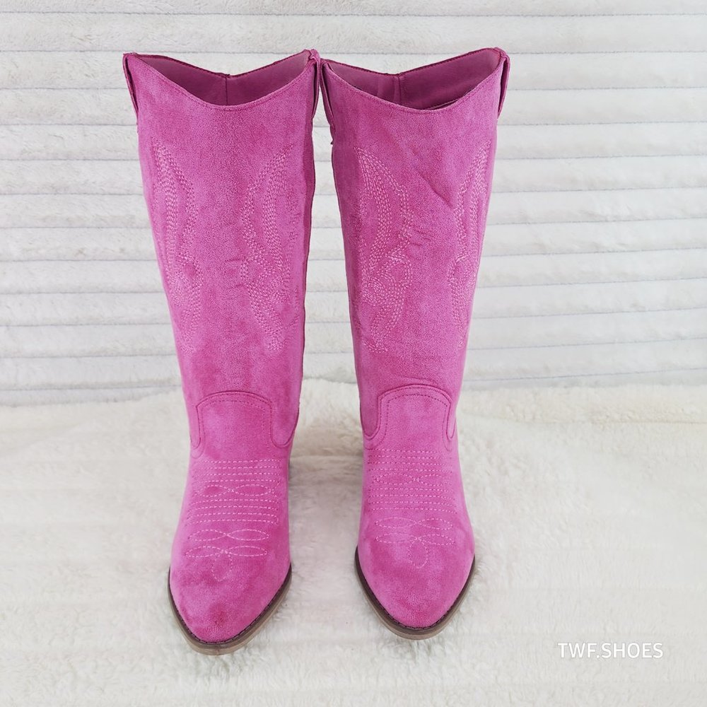 Pierre Dumas Pink Suede Western Heeled Boots - Picture 8 of 14